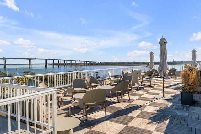 deck with a water view