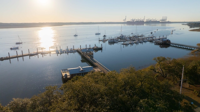 view of dock featuring a water view