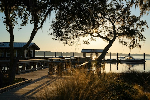 view of dock featuring a water view