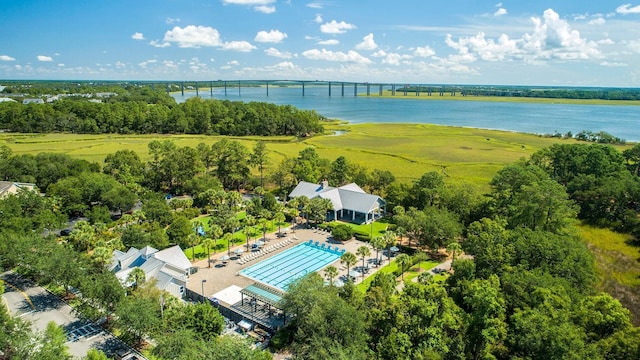 bird's eye view featuring a water view