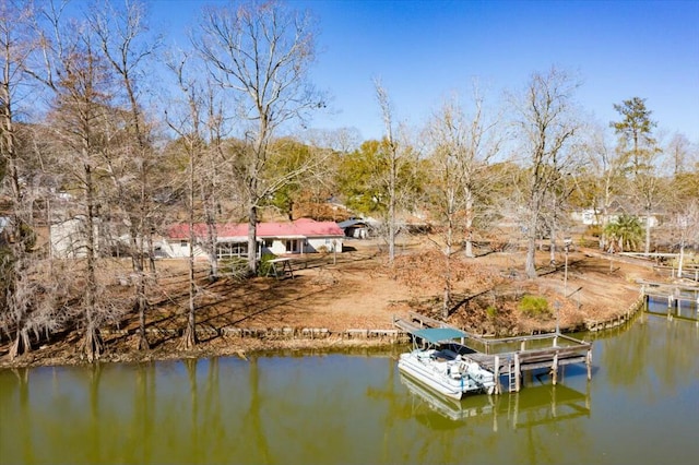 view of dock with a water view