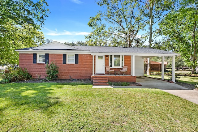 ranch-style house with a carport and a front yard