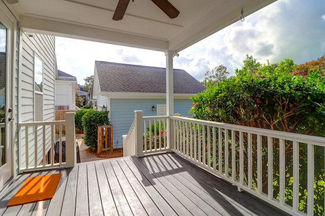 wooden terrace with ceiling fan