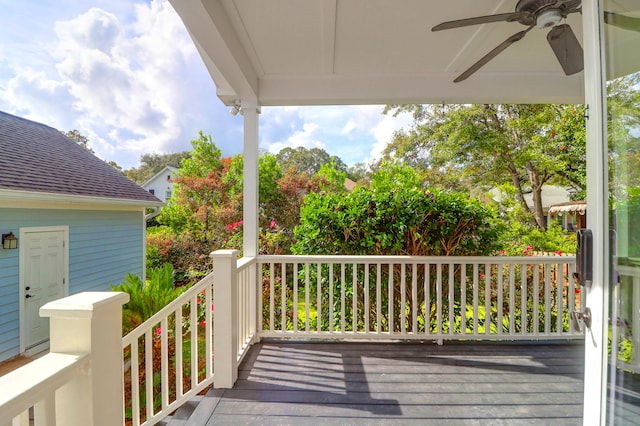 wooden deck with ceiling fan