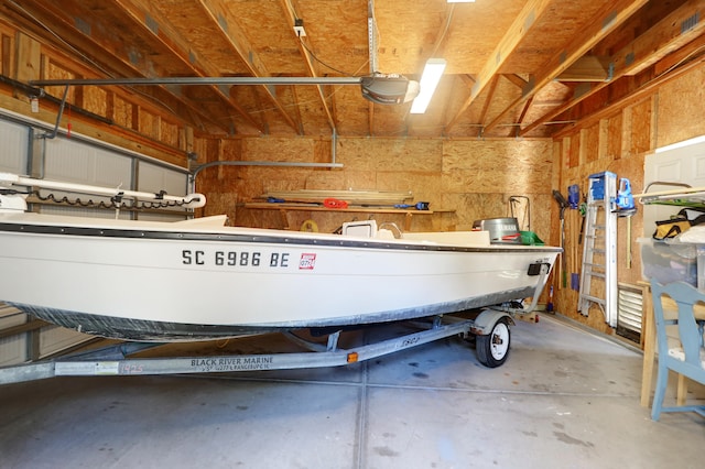 garage with a garage door opener