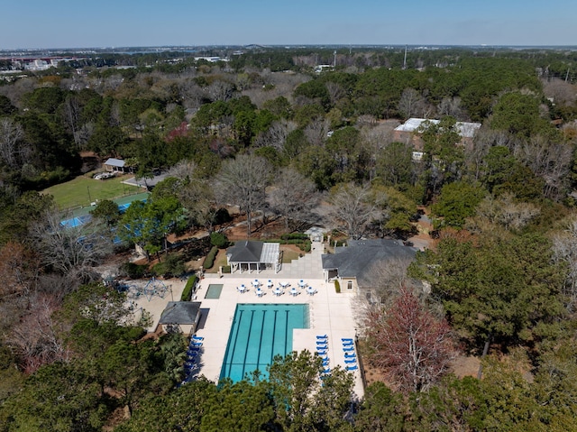 aerial view featuring a forest view