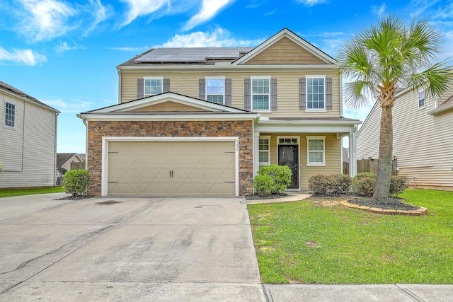 7675 High Maple Cir N, Charleston, SC 29418 - view of front of property with a front yard, concrete driveway, and stone siding
