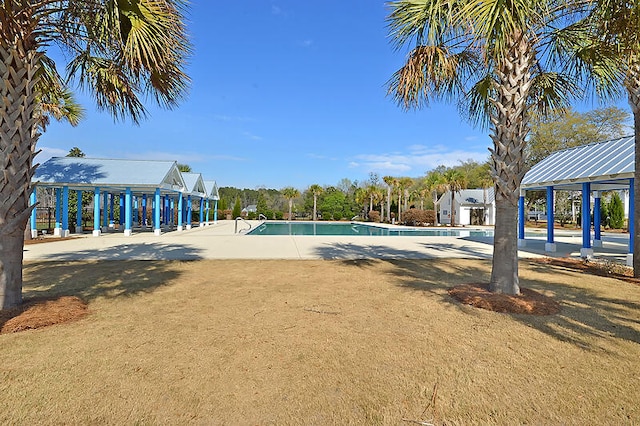 view of swimming pool featuring a patio area