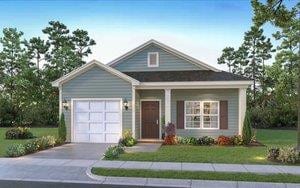 view of front of home featuring a front yard and a garage