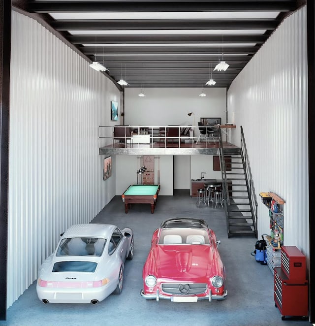 garage featuring metal wall