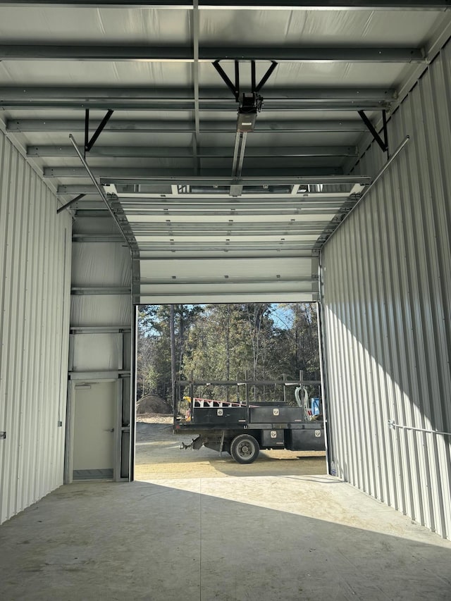 garage with metal wall