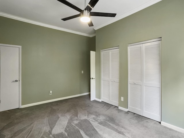 10 Stallion Ct, Charleston, SC 29407 - unfurnished bedroom with ornamental molding, multiple closets, carpet floors, and ceiling fan