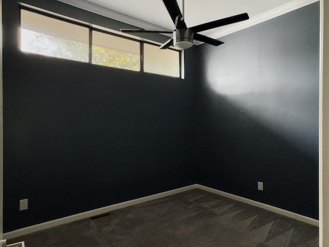 10 Stallion Ct, Charleston, SC 29407 - spare room with ornamental molding, ceiling fan, healthy amount of natural light, and dark carpet