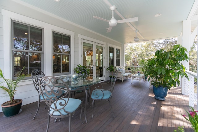 wooden terrace with ceiling fan