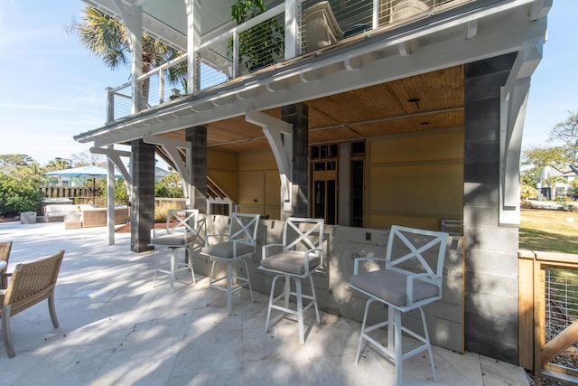 view of patio featuring an exterior structure