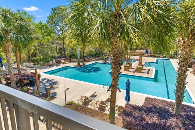 pool with a patio