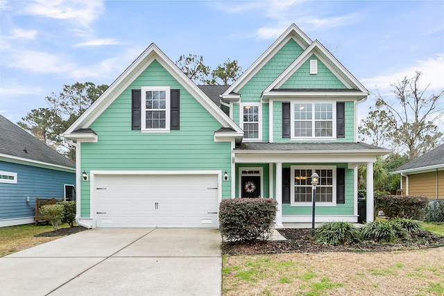 craftsman-style home with a garage and driveway