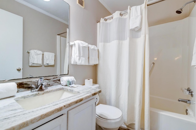 1400 Ocean Blvd Unit 106B, Isle Of Palms, SC 29451 - bathroom with vanity, ornamental molding, and shower / bathtub combination with curtain