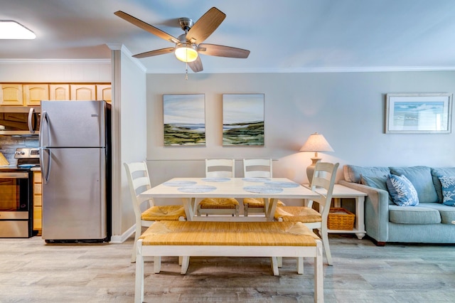 1400 Ocean Blvd Unit 106B, Isle Of Palms, SC 29451 - dining area with ornamental molding, light wood-style floors, and a ceiling fan