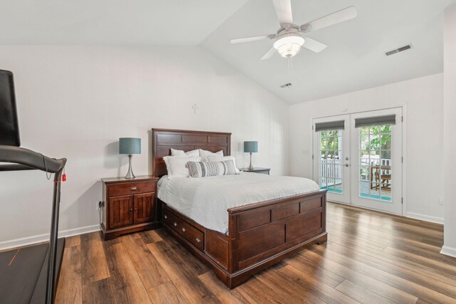 1027 Wayfarer Ln, Charleston, SC 29412 - bedroom with access to outside, vaulted ceiling, french doors, dark wood-type flooring, and baseboards