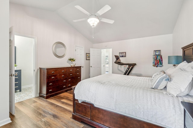 1027 Wayfarer Ln, Charleston, SC 29412 - bedroom featuring wood finished floors, lofted ceiling, baseboards, and ceiling fan