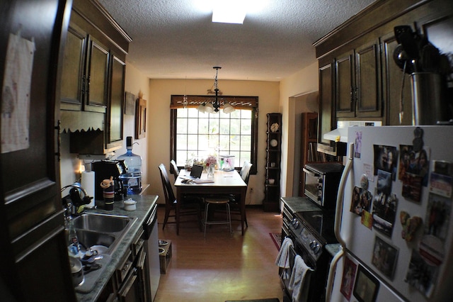20 Anderson Ave, Charleston, SC 29412 - kitchen featuring freestanding refrigerator, dark brown cabinets, wood finished floors, a sink, and black range with electric stovetop