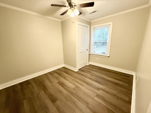 307 Mill St, Walterboro, SC 29488 - empty room featuring baseboards, ceiling fan, visible vents, and dark wood-style flooring