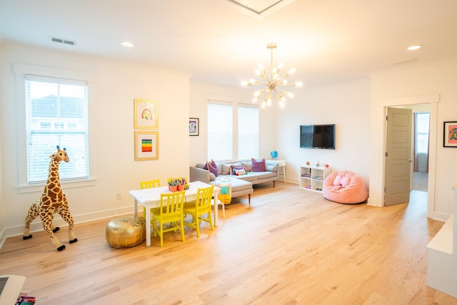 3707 Gambrill Ln, Mount Pleasant, SC 29466 - living room with a chandelier, light wood finished floors, healthy amount of natural light, baseboards, and recessed lighting