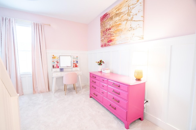 3707 Gambrill Ln, Mount Pleasant, SC 29466 - bedroom with wainscoting, light carpet, and a decorative wall