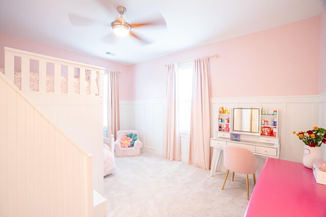 3707 Gambrill Ln, Mount Pleasant, SC 29466 - recreation room with wainscoting, a ceiling fan, a decorative wall, and carpet
