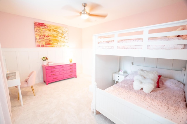 3707 Gambrill Ln, Mount Pleasant, SC 29466 - bedroom featuring wainscoting, carpet flooring, a ceiling fan, and a decorative wall