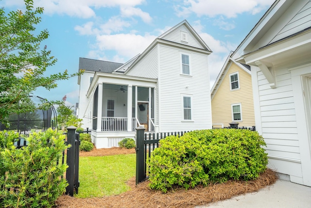 3707 Gambrill Ln, Mount Pleasant, SC 29466 - view of front of home with ceiling fan, a porch, and a front yard