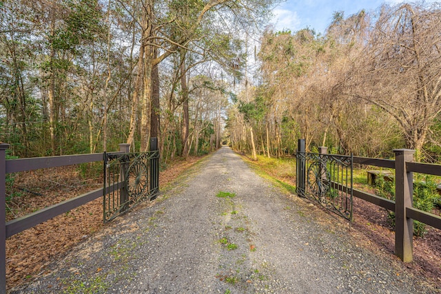 view of road featuring a gate