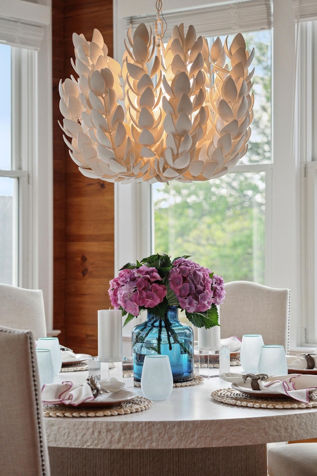 interior details with a chandelier