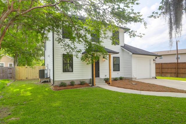 397 Parkdale Dr, Charleston, SC 29414 - view of front facade featuring an attached garage, driveway, central AC unit, and a shingled roof