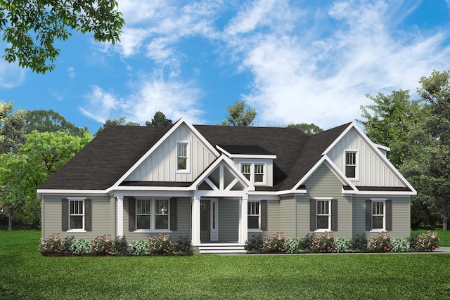 7210 Raw Dew Dr, Awendaw, SC 29429 - view of front facade featuring board and batten siding, a front yard, and roof with shingles