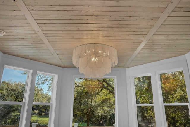 details featuring beam ceiling and wooden ceiling