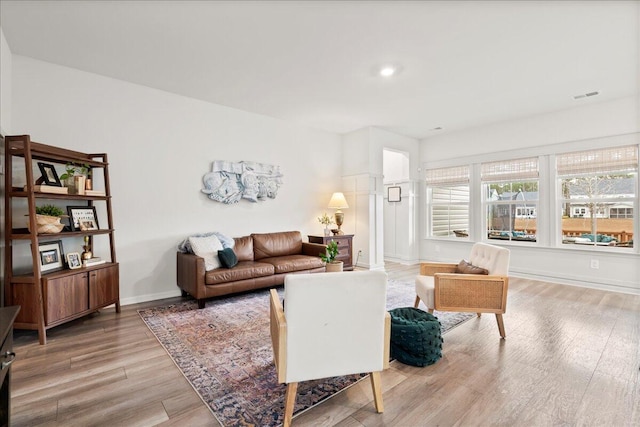 living room featuring light wood-type flooring