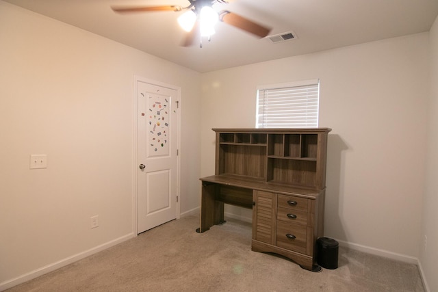 217 Pink Azalea St, Summerville, SC 29485 - office area featuring visible vents, baseboards, a ceiling fan, and light carpet