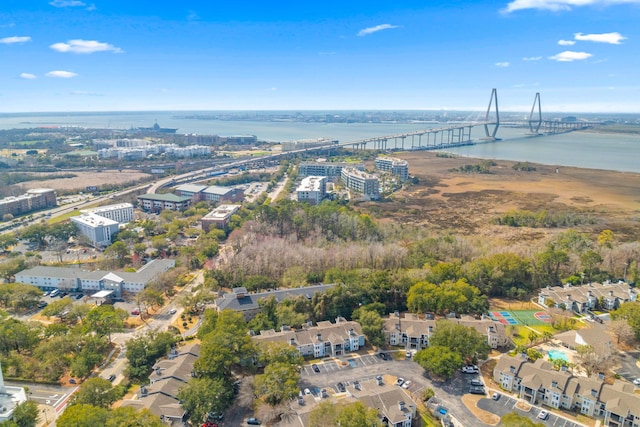 aerial view with a water view