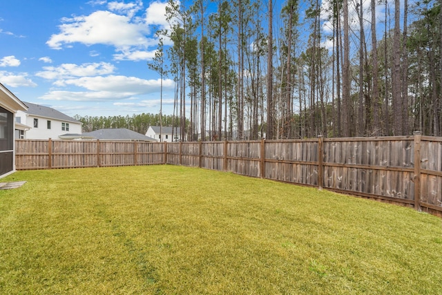 view of yard with a fenced backyard