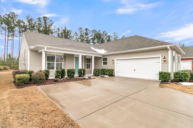 single story home with a garage