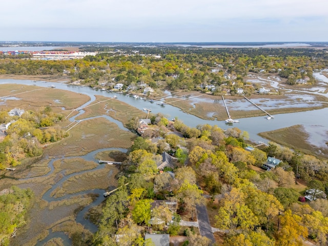 630 Cain Dr, Mount Pleasant, SC 29464 - aerial view of property's location with a large body of water and a tree filled landscape