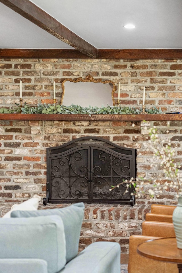630 Cain Dr, Mount Pleasant, SC 29464 - living room with a brick fireplace and brick wall