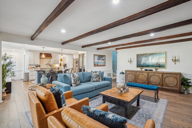 630 Cain Dr, Mount Pleasant, SC 29464 - living room featuring recessed lighting, light wood-style floors, and beamed ceiling