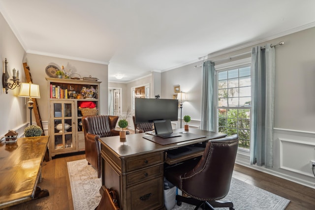 630 Cain Dr, Mount Pleasant, SC 29464 - office space with crown molding, wood finished floors, and a wainscoted wall