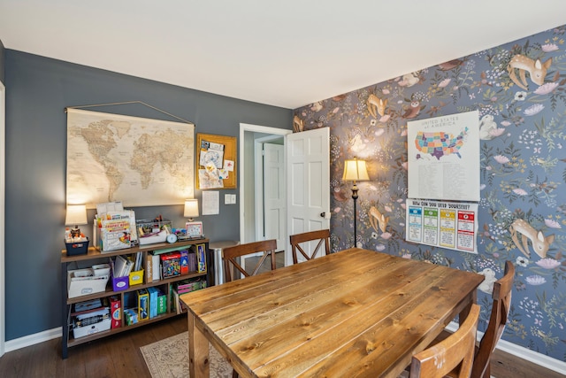 630 Cain Dr, Mount Pleasant, SC 29464 - dining room featuring wallpapered walls, baseboards, and wood finished floors