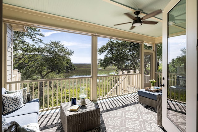 2087 Sterling Marsh Ln, Seabrook Island, SC 29455 - sunroom with ceiling fan and plenty of natural light