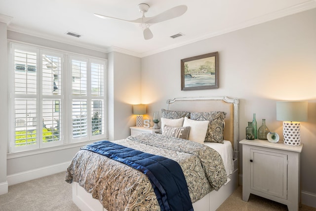2087 Sterling Marsh Ln, Seabrook Island, SC 29455 - carpeted bedroom featuring crown molding, a ceiling fan, and baseboards