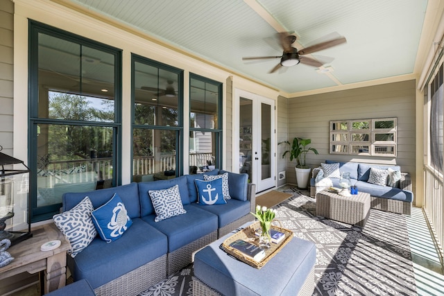 2087 Sterling Marsh Ln, Seabrook Island, SC 29455 - sunroom / solarium with ceiling fan, an outdoor hangout area, and french doors